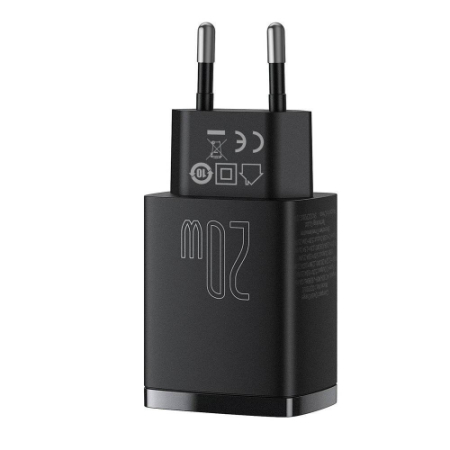 Basues Compact CCXJ-B01 Black - szybka ładowarka sieciowa, czarna (20W, 1x USB-C, 1x USB-A)